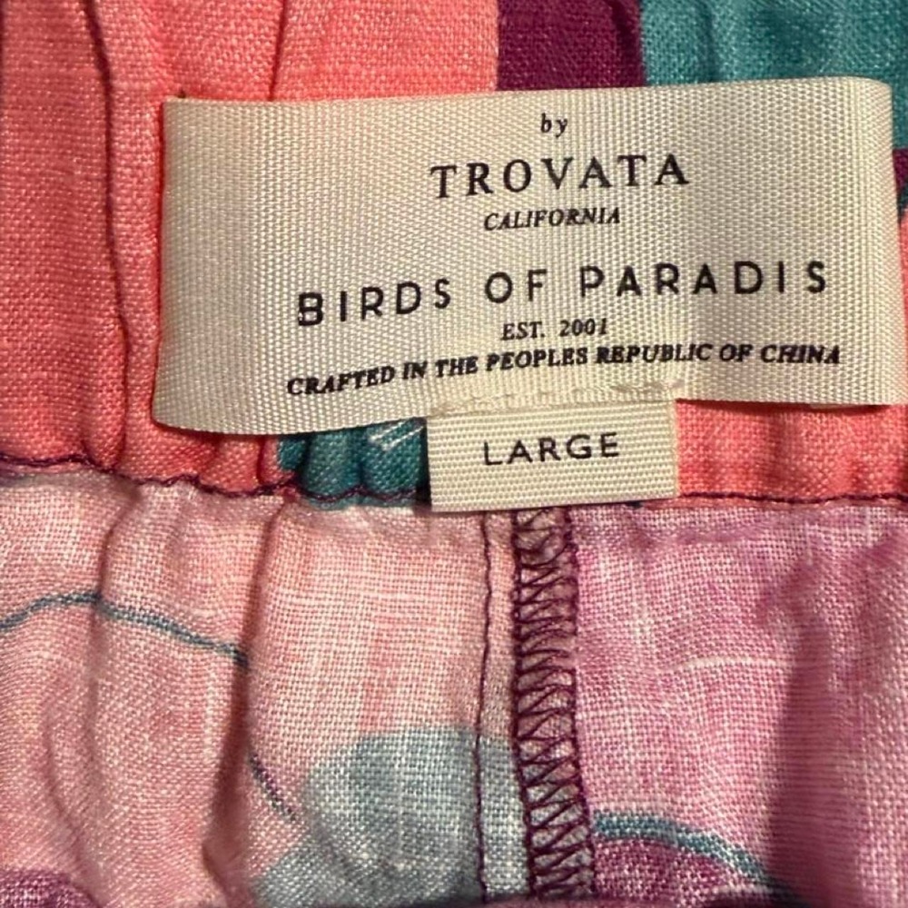 Birds of Paradis Trovata 100% Linen Floral Pull-On Shorts L - Picture 2 of 8